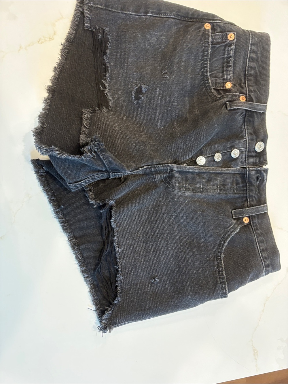 Levi's Black Distressed Denim Shorts
